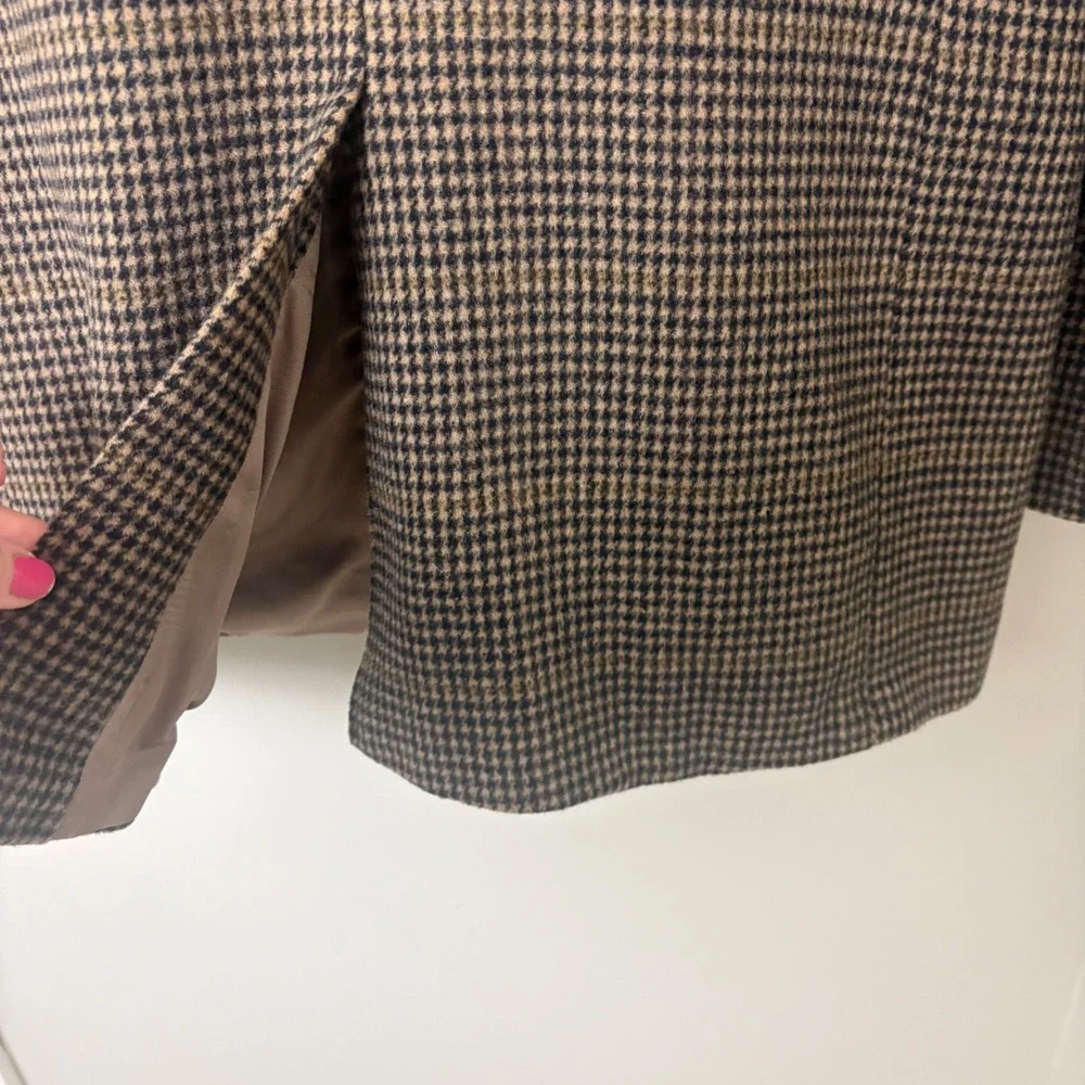 Stafford Blazer Men46L Tan Black Houndstooth Plaid Sport Coat 2B Wool Camel Hair